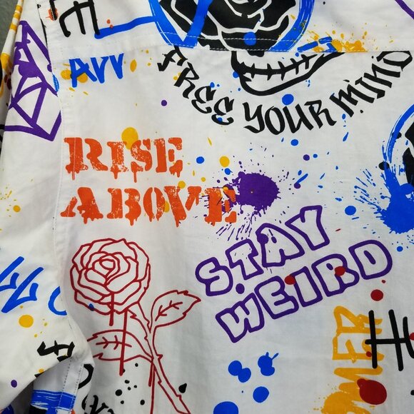 Eighty Eight Button Up Shirt Youth 18/20 Men’s S Graffiti Shirt Skull Peace Rose - Picture 9 of 15